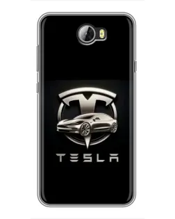 Чехол для Huawei Y5II с картинкой «Tesla — серебристое авто»