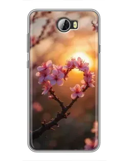 Чехол для Huawei Y5II с картинкой «Розовый цвет сердце на фоне заката»