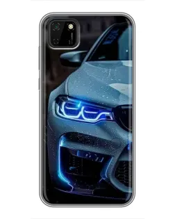 Чохол для Huawei Y5p з картинкою «Погляд BMW з синіми фарами»