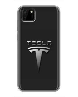 Чохол для Huawei Y5p з картинкою «Сталевий логотип Tesla»