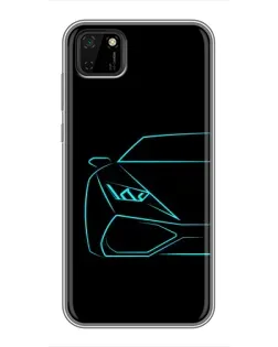 Чохол для Huawei Y5p з картинкою «Блакитний силует Lamborghini»