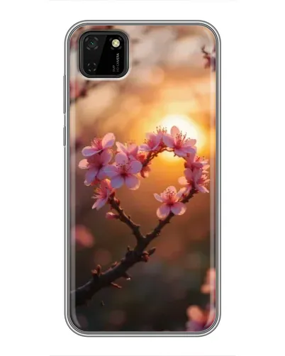 Чохол для Huawei Y5p з картинкою «Рожевий цвіт  сердечко на тлі заходу»
