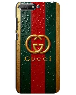 Чехол для Huawei Y6 2018 с картинкой «Gucci — фирменная полоса и золото»