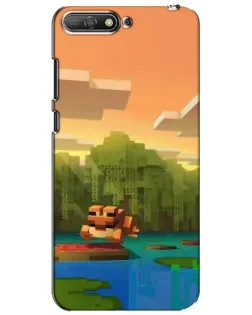 Чехол для Huawei Y6 2018 с картинкой «Майнкрафт закат солнца»