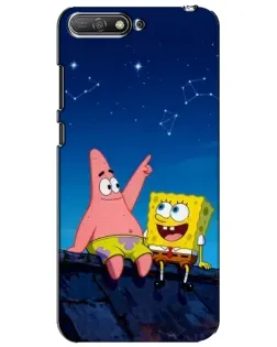 Чехол для Huawei Y6 2018 с картинкой «Губка Боб и Патрик ночью»