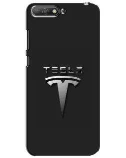 Чехол для Huawei Y6 2018 с картинкой «Стальной логотип Tesla»
