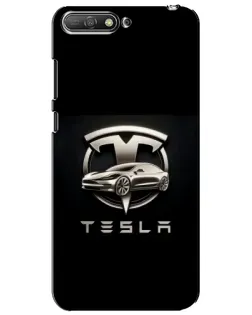 Чехол для Huawei Y6 2018 с картинкой «Tesla — серебристое авто»