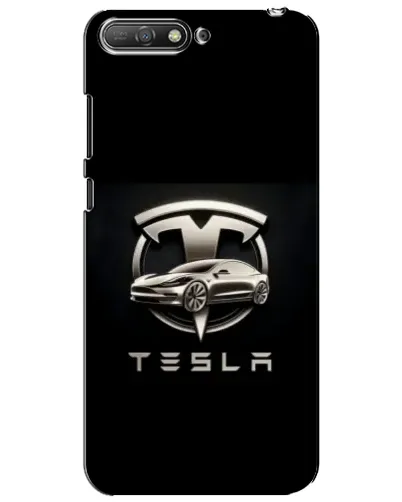 Чехол для Huawei Y6 2018 с картинкой «Tesla — серебристое авто»