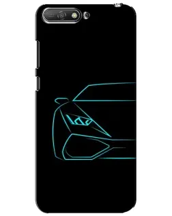 Чехол для Huawei Y6 2018 с картинкой «Голубой силуэт Lamborghini»