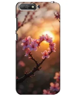 Чохол для Huawei Y6 2018 з картинкою «Рожевий цвіт  сердечко на тлі заходу»