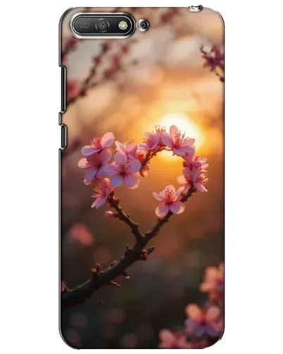 Чехол для Huawei Y6 2018 с картинкой «Розовый цвет сердце на фоне заката»