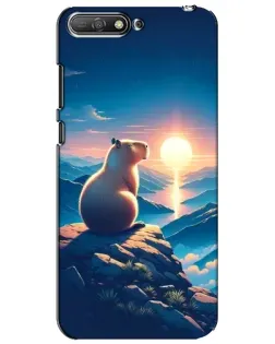 Чехол для Huawei Y6 2018 с картинкой «Закат солнца с капибарой»