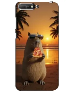 Чехол для Huawei Y6 2018 с картинкой «Капибара с пиццей»