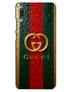 Чехол для Huawei Y6 2019 с картинкой «Gucci — фирменная полоса и золото»