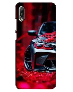 Чехол для Huawei Y6 2019 с картинкой «Спортивная BMW и цветы»