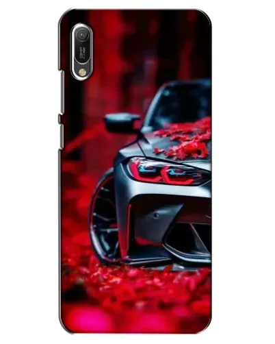 Чехол для Huawei Y6 2019 с картинкой «Спортивная BMW и цветы»