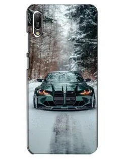 Чехол для Huawei Y6 2019 с картинкой «BMW в зимнем лесу»
