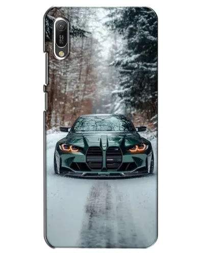 Чехол для Huawei Y6 2019 с картинкой «BMW в зимнем лесу»