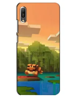 Чехол для Huawei Y6 2019 с картинкой «Майнкрафт закат солнца»