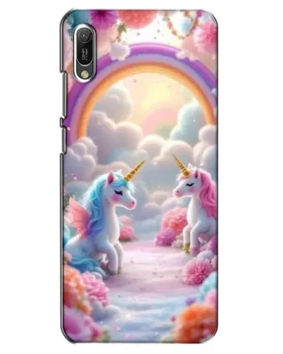Чехол для Huawei Y6 2019 с картинкой «Радуга и единороги»