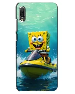 Чехол для Huawei Y6 2019 с картинкой «Спанч Боб на гидроцикле»
