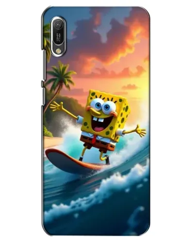 Чехол для Huawei Y6 2019 с картинкой «Губка Боб серфингист»