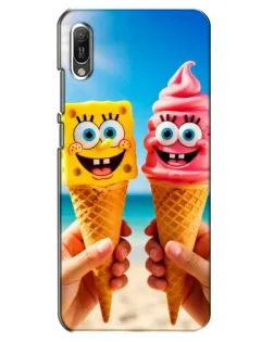 Чехол для Huawei Y6 2019 с картинкой «Спанч Боб мороженое»