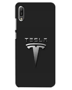 Чехол для Huawei Y6 2019 с картинкой «Стальной логотип Tesla»