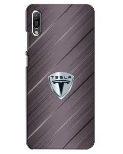 Чехол для Huawei Y6 2019 с картинкой «Металлическая текстура Tesla»