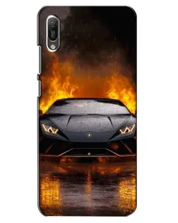 Чехол для Huawei Y6 2019 с картинкой «Lamborghini в огне»