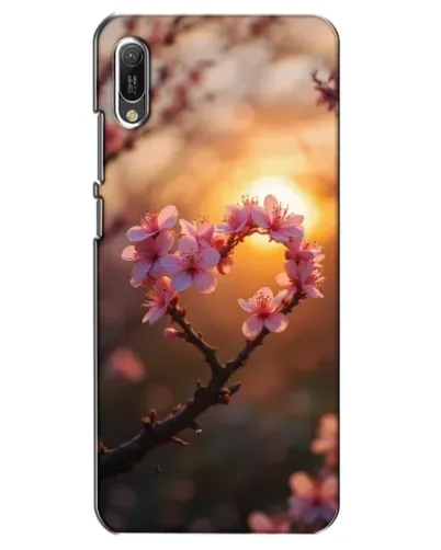 Чехол для Huawei Y6 2019 с картинкой «Розовый цвет сердце на фоне заката»