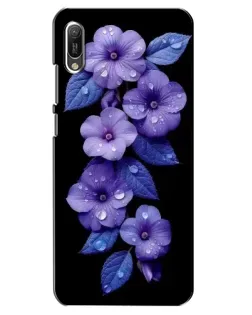 Чехол для Huawei Y6 2019 с картинкой «Фиолетовые цветы с росою»