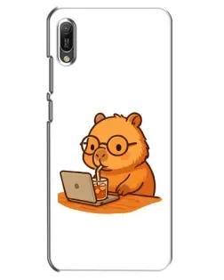 Чехол для Huawei Y6 2019 с картинкой «Капибара с ноутбуком»