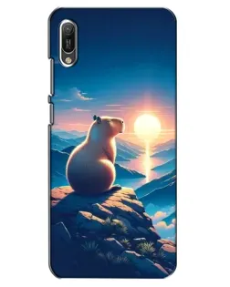 Чехол для Huawei Y6 2019 с картинкой «Закат солнца с капибарой»