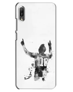 Чехол для Huawei Y6 2019 с картинкой «Черно-белый силуэт Месси»