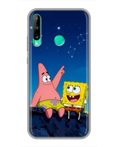 Чехол для Huawei Y6p с картинкой «Губка Боб и Патрик ночью»