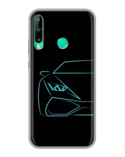 Чохол для Huawei Y6p з картинкою «Блакитний силует Lamborghini»