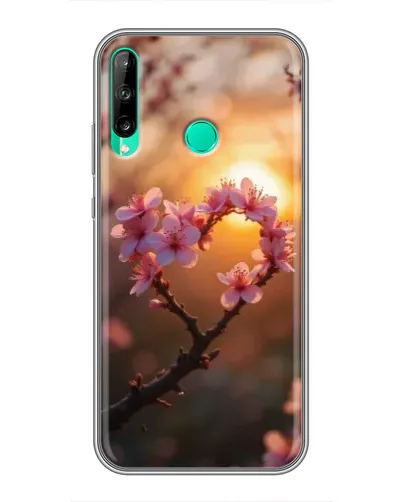 Чохол для Huawei Y6p з картинкою «Рожевий цвіт  сердечко на тлі заходу»