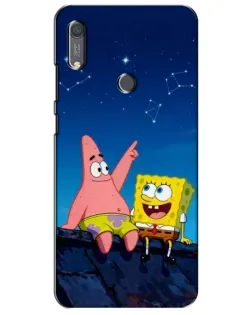 Чехол для Huawei Y6s с картинкой «Губка Боб и Патрик ночью»
