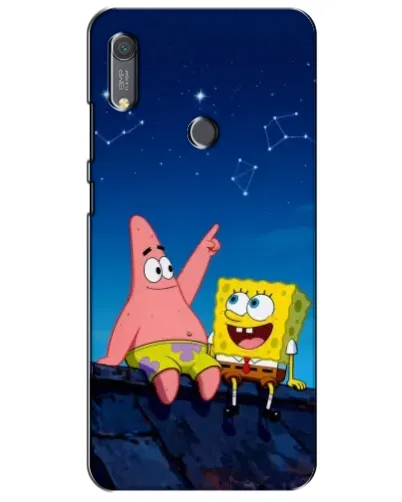 Чехол для Huawei Y6s с картинкой «Губка Боб и Патрик ночью»
