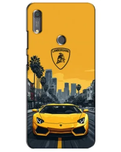 Чохол для Huawei Y6s з картинкою «Жовтий Lamborghini місто»