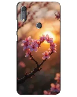 Чехол для Huawei Y6s с картинкой «Розовый цвет сердце на фоне заката»
