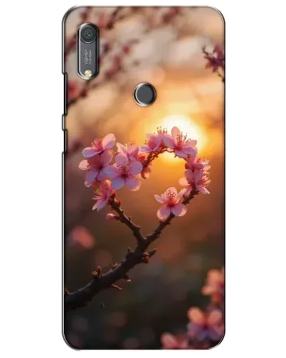 Чехол для Huawei Y6s с картинкой «Розовый цвет сердце на фоне заката»