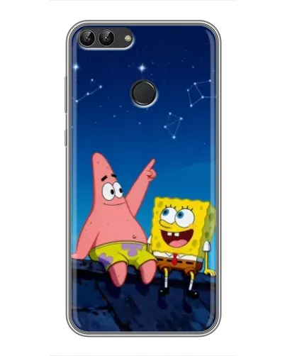 Чехол для Huawei Y7 Prime 2018 с картинкой «Губка Боб и Патрик ночью»