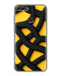 Чехол для Huawei Y7 Prime 2018 с картинкой «Черное желтое переплетение»