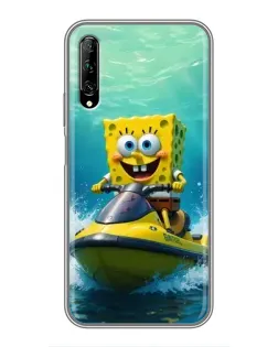 Чехол для Huawei Y7 Pro 2019 с картинкой «Спанч Боб на гидроцикле»