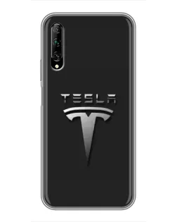 Чехол для Huawei Y7 Pro 2019 с картинкой «Стальной логотип Tesla»