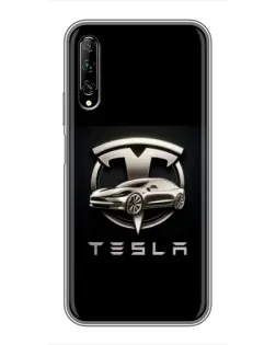Чехол для Huawei Y7 Pro 2019 с картинкой «Tesla — серебристое авто»