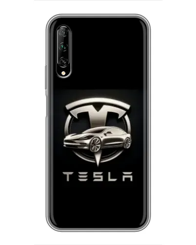 Чехол для Huawei Y7 Pro 2019 с картинкой «Tesla — серебристое авто»