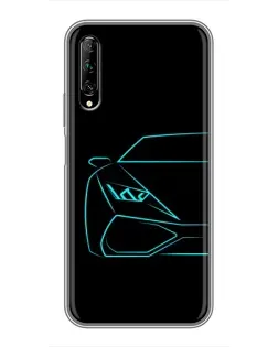 Чехол для Huawei Y7 Pro 2019 с картинкой «Голубой силуэт Lamborghini»